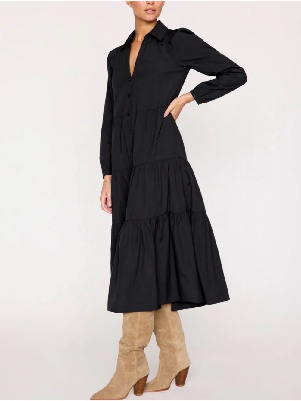 Brochu Walker The Black Long Sleeve Havana Tiered Dress – Size XS - Picture 6 of 12